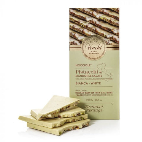 Maxi bar White Chocolate with salted pistachios, almonds and nuts - 800g bar VENCHI