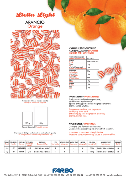 Lietta Light Orange Candy - 1kg pack FARBO
